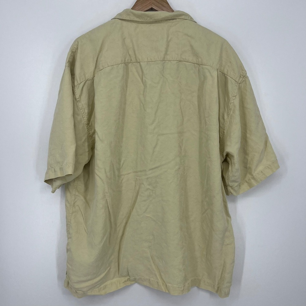 Hilo Hattie Bali Hai Collection Mens XL Silk Jacquard Hawaiian Shirt Cream Tan - Picture 5 of 11